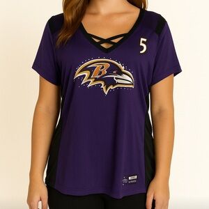 Baltimore Ravens Joe Flacco Women’s Jersey Purple V-Neck XL NFL Football